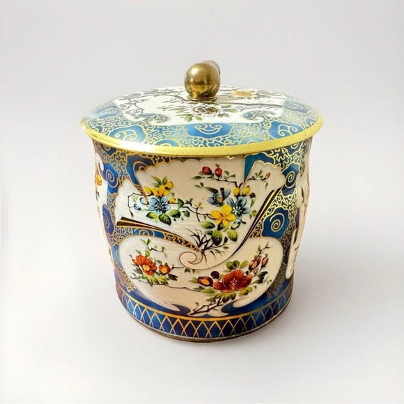 Daher Long Island NY Tin Container Floral Design Made In England With Lid - Picture 1 of 7